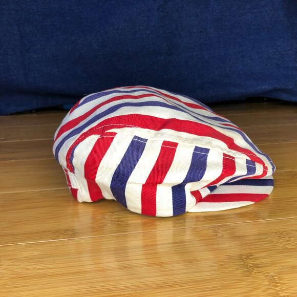Vintage Newsboy Red White Blue Cap USA America France Retro Newsy sz 7 Hat - Picture 2 of 7